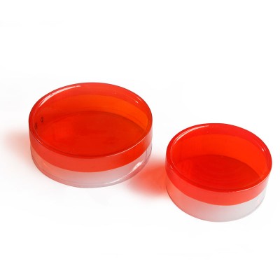 Caja en acetato termoformada transparente tapa roja redonda para souvenirs y recordatorios