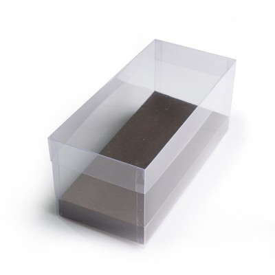 Caja rectangular en acetato transparente con fondo de cartón para souvenirs y recordatorios