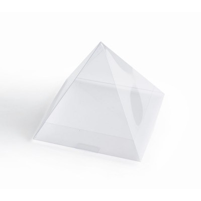 Caja triangular en acetato transparente para souvenirs y recordatorios