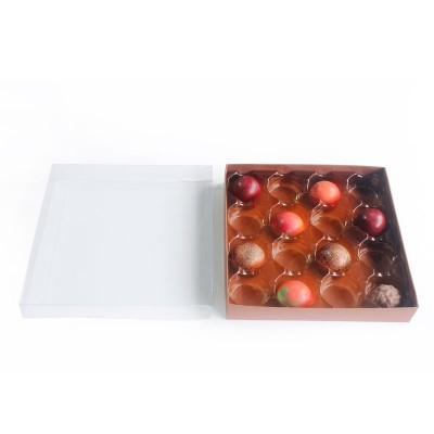 Caja mixta en Acetato y Carton Cuadrada con cuna termoformada para Dulces y Chocolates